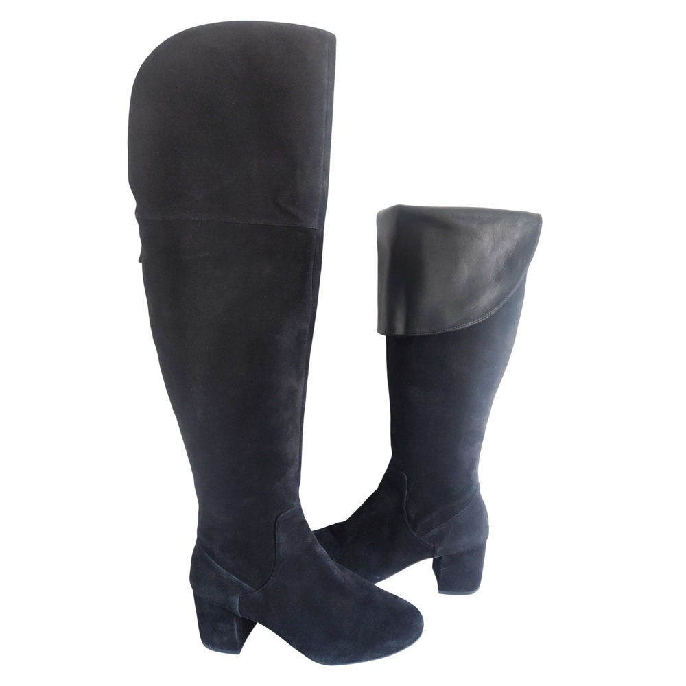 Cole Haan Over the Knee Boots 10 OTK Thigh High Tall Suede Block Heel Black